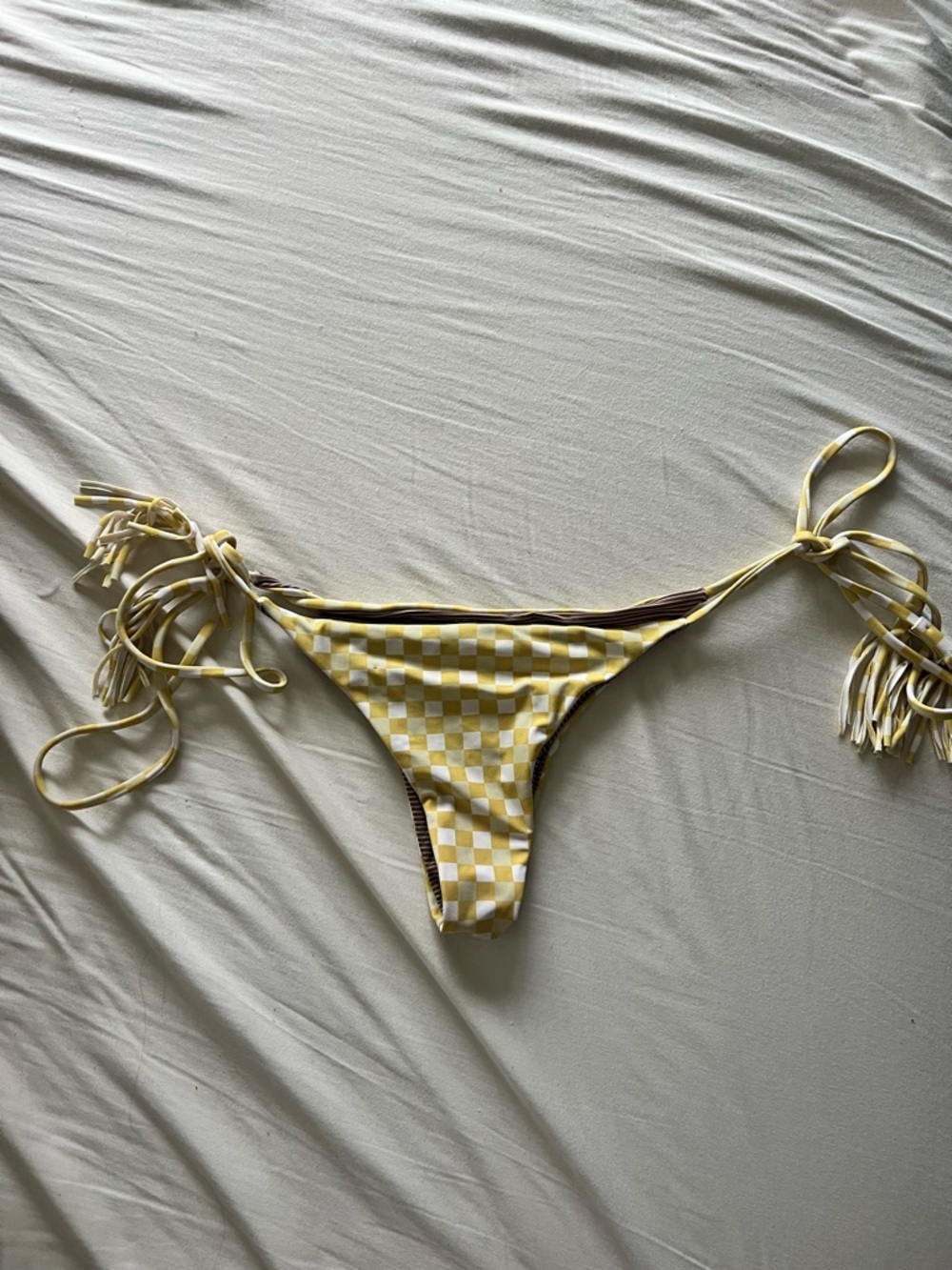acacia swimwear Yellow & White Checkered Tie-Side Bikini Bottom